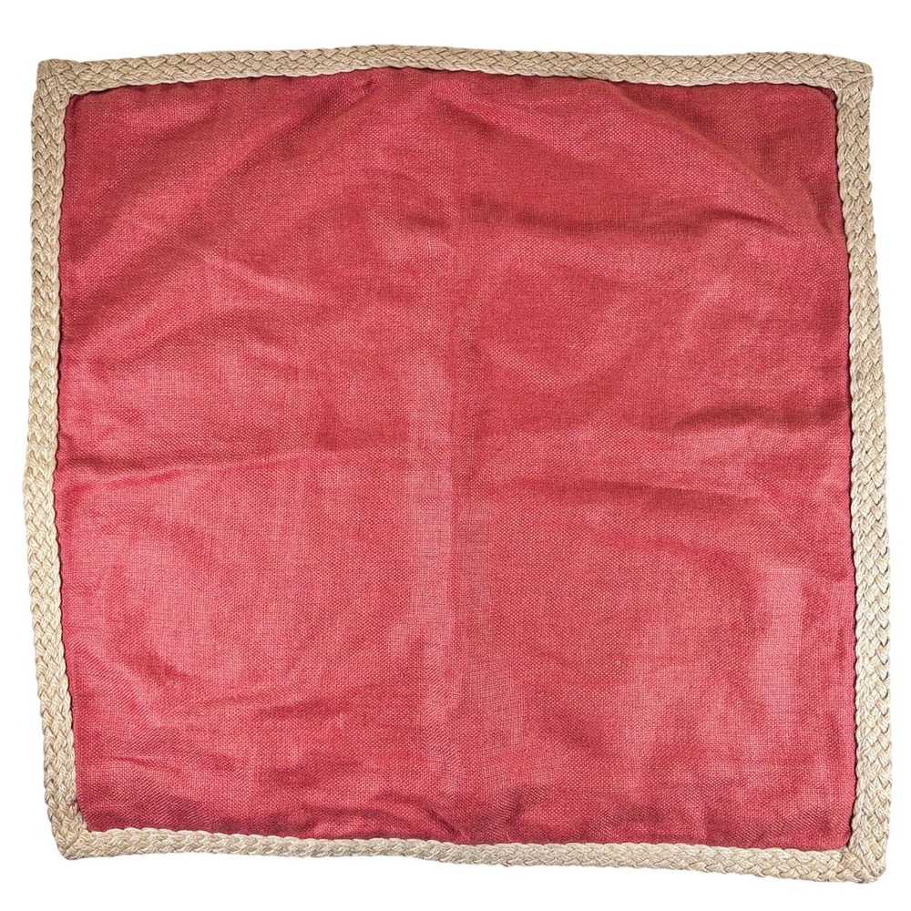 Pottery Barn Burnt Orange Linen Jute Trim Pillow Cover 20"x20" Rustic Farmhouse